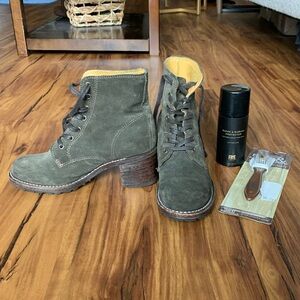 Frye Lace Up Suede Combat Style Heeled Bootie